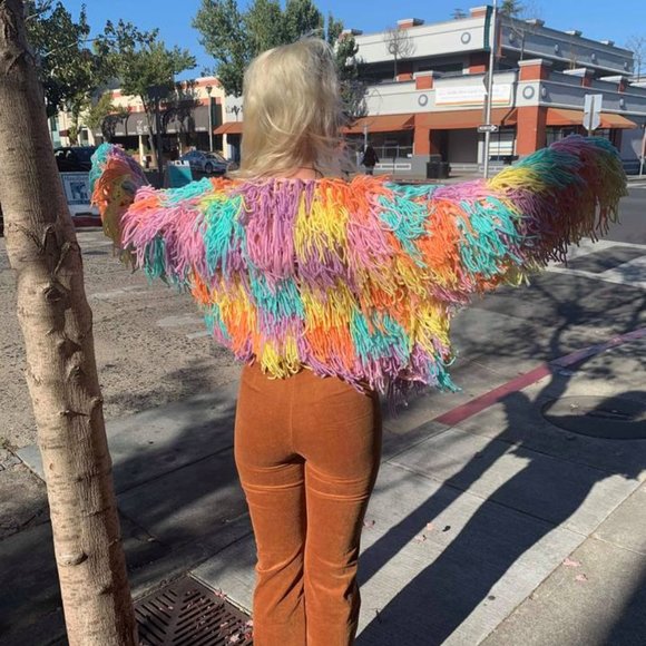 Yarn String Coat Jacket Rainbow Pastel Festival - Picture 4 of 7